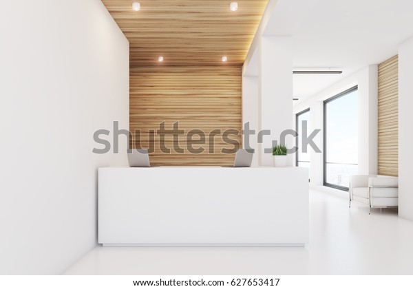 Front View Reception Desk Standing Office Stock Illustration 627653417