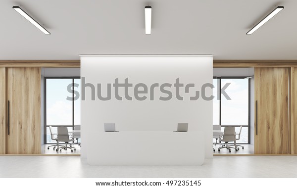 Front View Reception Table Two Laptops Stock Illustration 497235145 ...