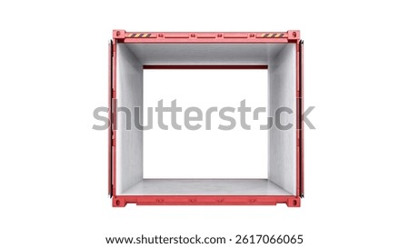 Front view of red cargo container with double open doors. Isolated on a white background. 3D illustration.