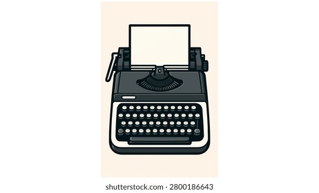 Front view retro typewriter with blank paper inserted