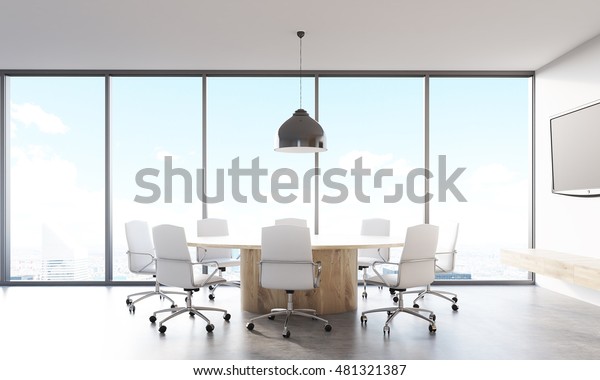 Front View Round Meeting Room Table Stock Illustration 481321387