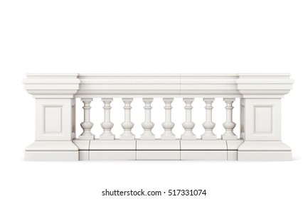 Front view stone balustrade on white background. 3d rendering.