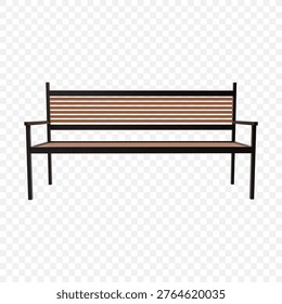 Front view street bench elevation 3D render isolated wooden and metal park seat