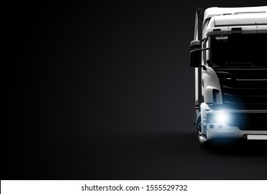 Front view of a truck on a black background. 3D illustration
