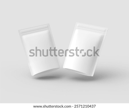 Front view of two white pouch bag isolated on light grey