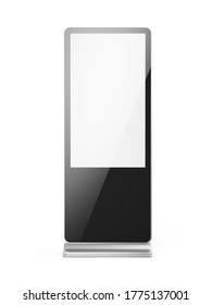 Front view of Vertical blank light box LCD screen floor stand isolated on white. Mockup for advertising or information. 3d rendering