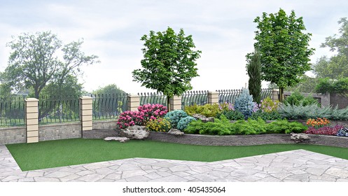 Front yard planting of greenery, 3d rendering
