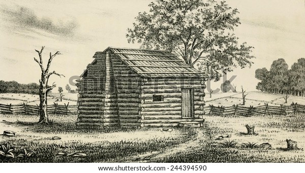 Frontier Presbyterian Church Log Cabin Church Stock Illustration