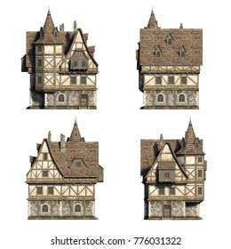 Frontside Medieval Houses Set 3d Illustration Stock Illustration ...