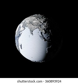 Frozen Earth Planet In Space. Global Ice Age Concept. Elements Of This Image Furnished By NASA.