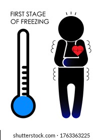 Frozen Man, Signs Of The First Stage Of Hypothermia. Low Body Temperature, Chills, Fast Pulse, Shortness Of Breath. Isolated