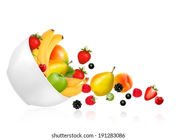 Fruit and berries falling from a bowl. Concept of healthy eating. Raster version - Powered by Shutterstock