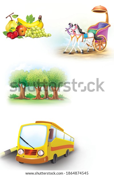 Fruit,\
bus,  tanga and forest cartoon image illustration\
