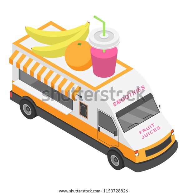 Fruit juices truck\
icon. Isometric of fruit juices truck icon for web design isolated\
on white\
background