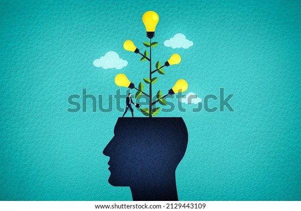 Fruitful Ideas - A Brilliant Mind - Ideas and\
Creativity Concept in a Business Context - Head of Businessman\
Sprouting Ideas as Light\
Bulbs