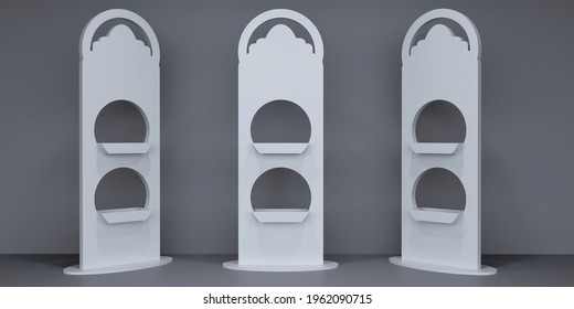 FSU Gondola End For Supermarket Product Display Shelf. 3d Illustration.