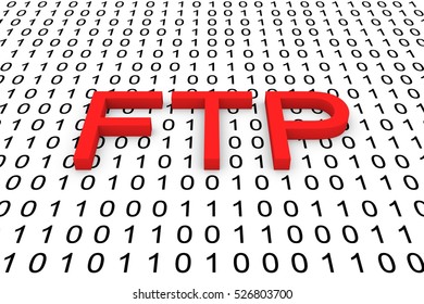 FTP in binary code, 3D illustration