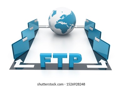 FTP file transfer concept. Data transmission. 3d illustration 