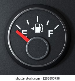 Fuel Dashboard Gauge Showing a Empty Tank on a black background. 3d Rendering 