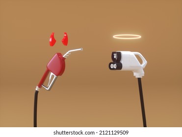 Fuel oil gasoline dispenser vs electric car charger. 3D Render. - Powered by Shutterstock