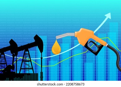 Fuel Price Hike Illustration Background With Graph And Numbers. Crued Oil Prices Illustration.