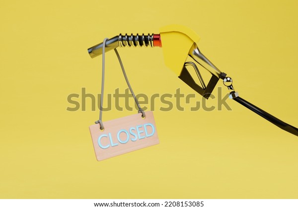 fuel ran out,\
refueling is closed. the refueling pistol and the sign are closed\
on a yellow background. 3D\
render.