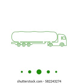 Fuel Truck Simple Flat Button. Contour Line Green Icon On White Background. Illustration Symbol