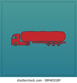 Fuel Truck Simple Flat Button. Red Illustration Icon And Black Stroke