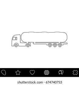 Fuel Truck Simple Flat Button. Line Symbol. Contour Pictogram. Outine Illustration Icon