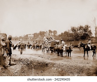 Fugitive African Americans Fording The Rappahannock River In July-August 1862 As Slaves Took Advantage Of The Second Battle Of Bull Run Escape To The Union Lines.