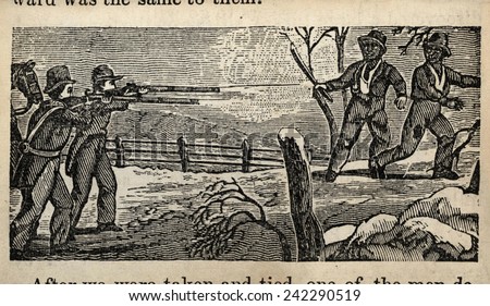Fugitive slave Henry Bibb was captured along with a fellow Louisiana slave named Jack. Engraving taken from the book, 'Narrative of the Life and Adventures of Henry Bibb, An American Slave', 184