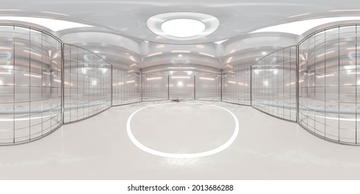 Full 360 Degree Panorama Virtual Environment Map Of Mma Cage In Industrial Hall 3d Render Illustration Hdri Hdr Vr Style