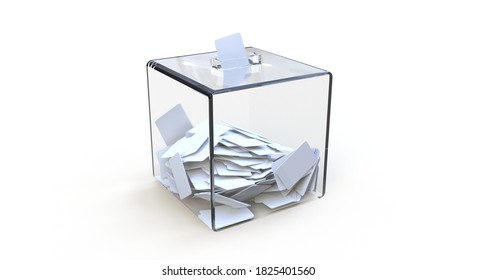vollständige Wahlurne auf weißem Hintergrund, 3D-Darstellung