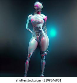 Full Body Female Character Of Cyberpunk Beauty