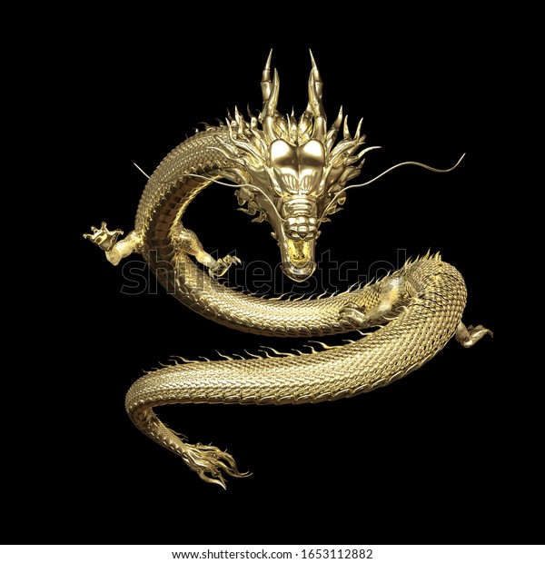 Full Body Gold Dragon Smart Pose Stock Illustration 1653112882 ...