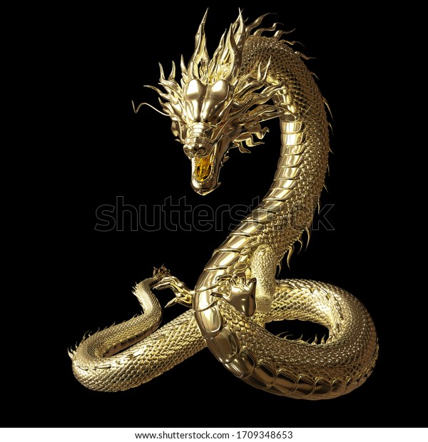 Full Body Gold Dragon Smart Pose Stock Illustration 1709348653