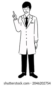 Full Body Illustration Of Young Male Scientist In White Coat