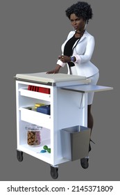 Full Body Portrait Of Mina, A Young Beautiful Black Haired Woman Dressed In Professional Attire A White Skirt Suit Set Standing On An Isolated Background 3D Illustration Cartoon Character Model Render