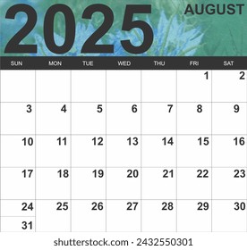 Full Calendar for August 2025 - Powered by Shutterstock