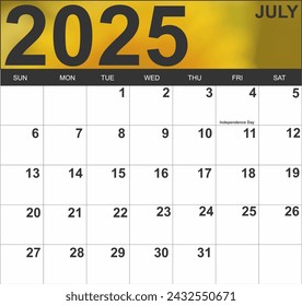 Full Calendar for July 2025 - Powered by Shutterstock