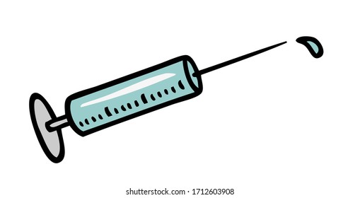 Full cartoon syringe with Coronavirus and Covid-19 vaccine
