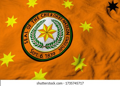 Full Frame Close-up On A Waving A Cherokee Nation Flag In 3D Rendering.