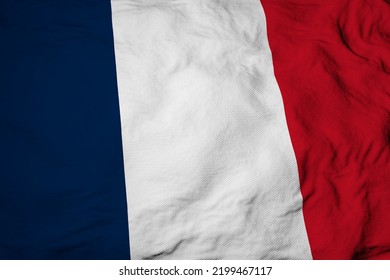 Full frame close-up on a waving French flag in 3D rendering.