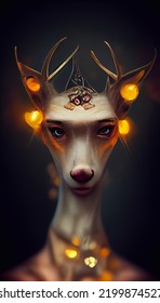 Full Head Portrait Of A Doe Wearing Jewels, Intricate Details, Inner Light