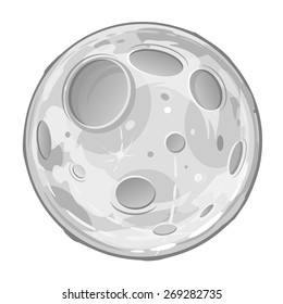 Full Moon Cartoon With Craters In Gray Colors, Isolated