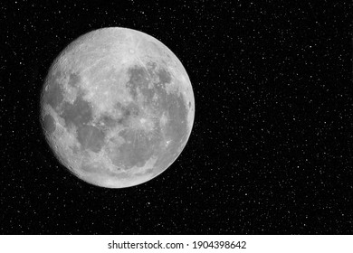 Full Moon With Galaxy And Stars With Copy Space On The Right Side. Some Elements Of This Image Provided By NASA.