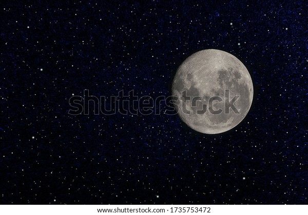 Full moon with\
galaxy and stars with copy space on the left side. Some elements of\
this image provided by\
NASA
