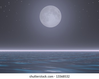 Full Moon At Ocean