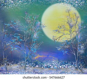 Full Moon Over Winter Forest