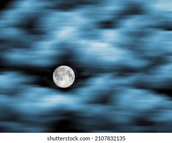 A Full Moon Is Seen As Fast Moving Clouds Blur By At Night In This 3-d Illustration.